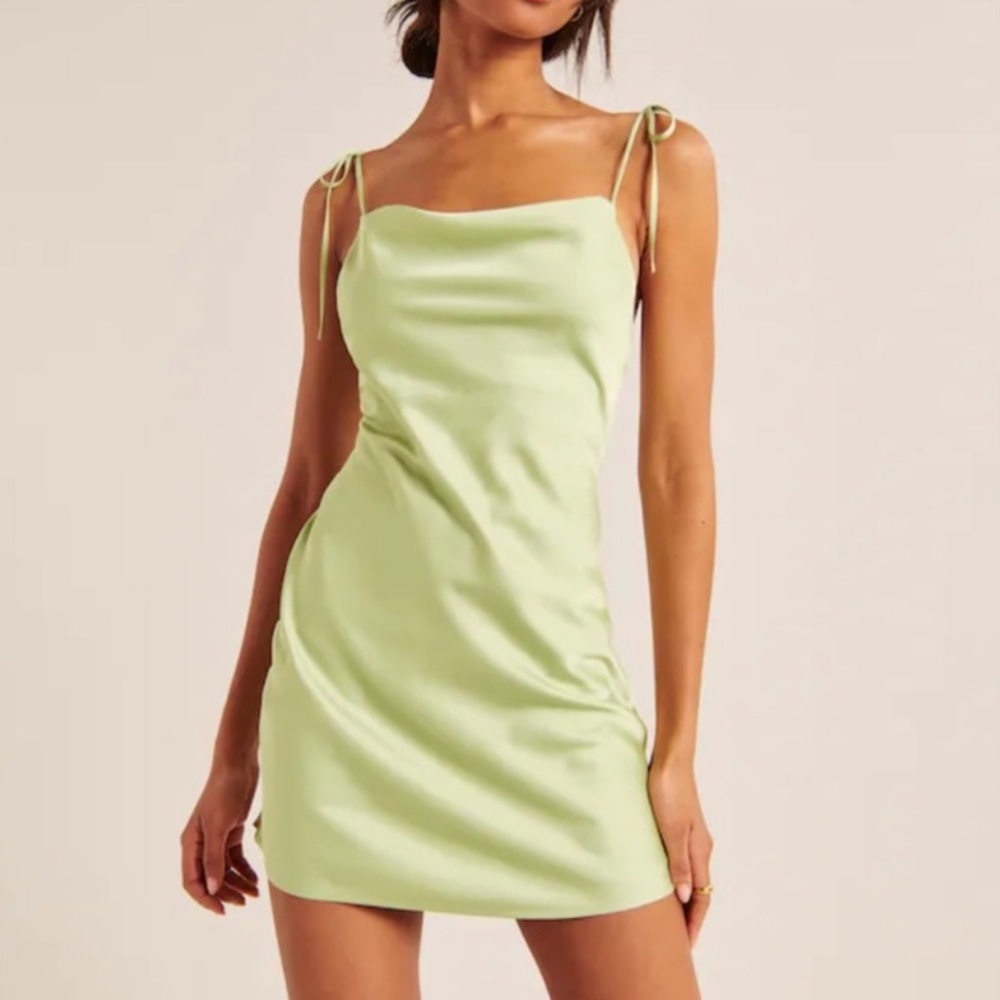 A&F Satin Green Cowl Neck Mini Dress - M Tall